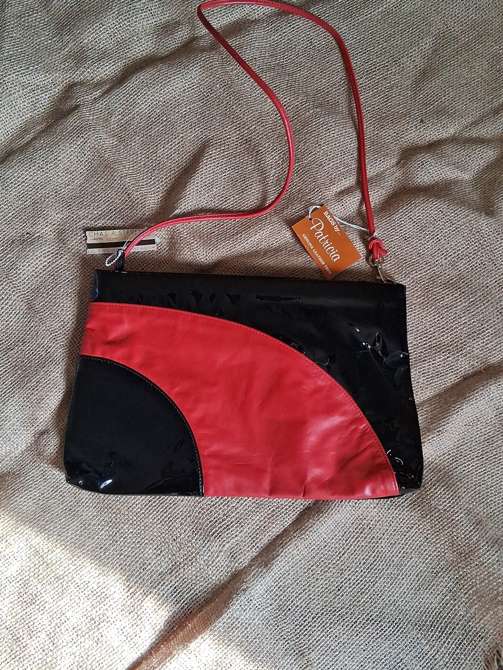 Vintage Black Patent & Red Leather Shoulder Bag